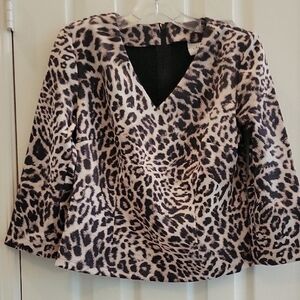 CAbi Leopard Print V-Neck Blouse